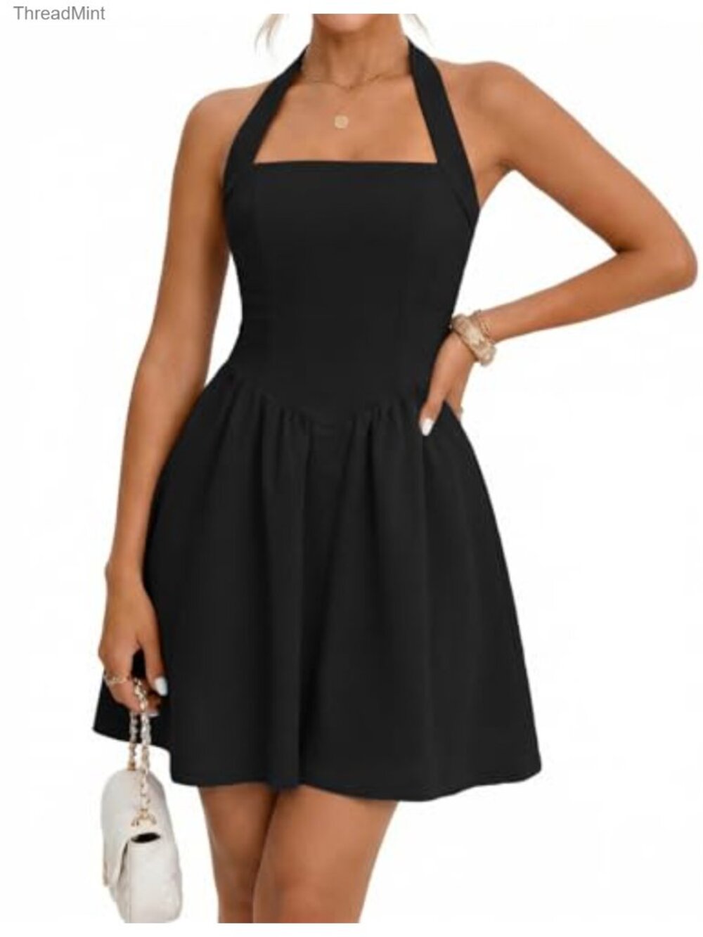 Halter Mini Dress Ruched Ruffle Sleeveless Backless A-Line Summer Party
